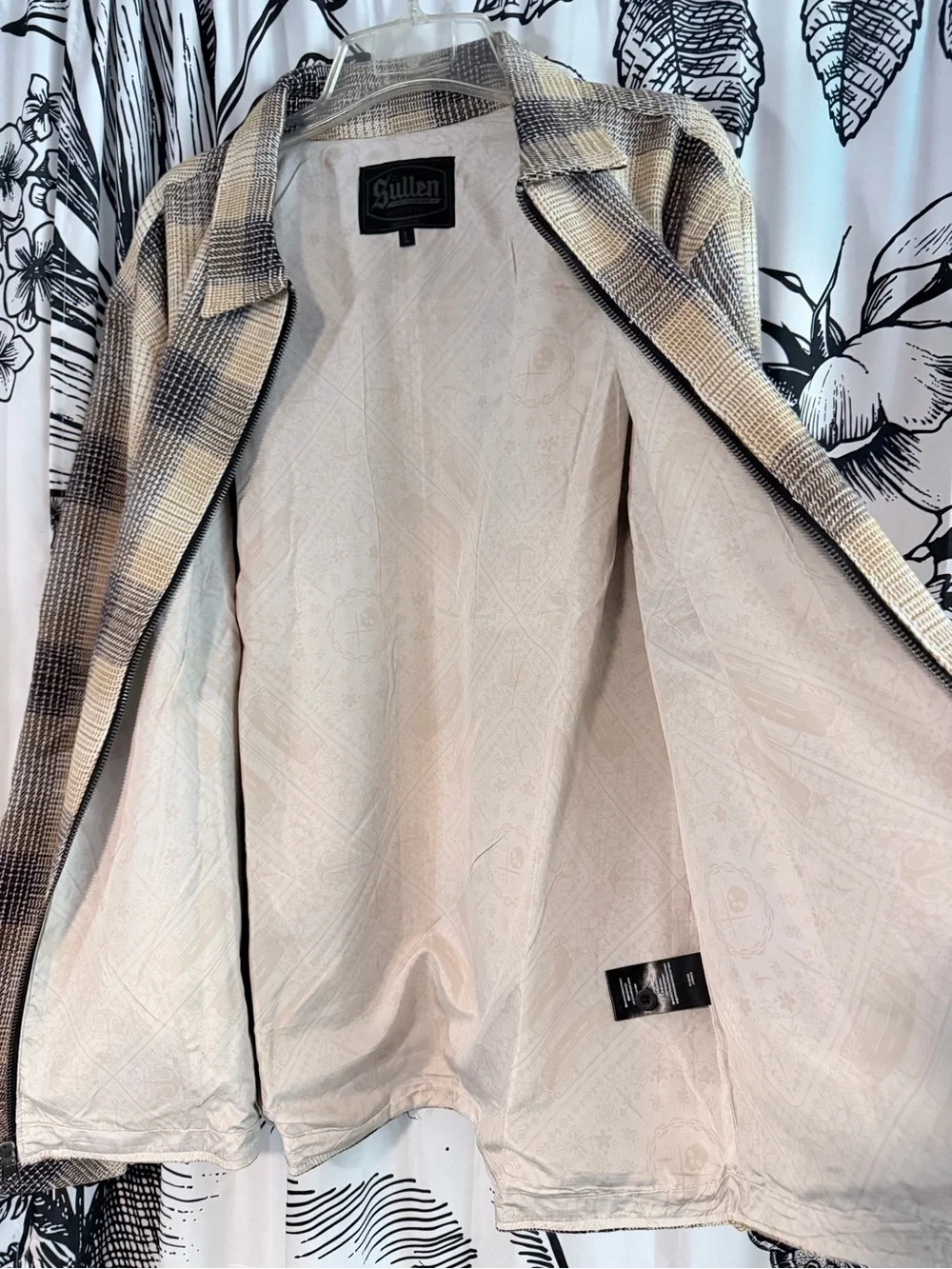 Men's Beige Plaid Lightweight Zip Shirt Jacket